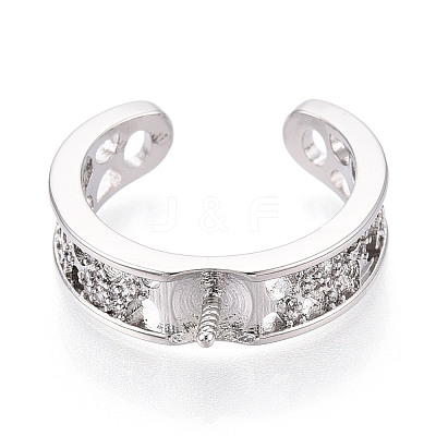 Brass Micro Pave Clear Cubic Zirconia Cuff Ring Settings KK-T076-59P-1