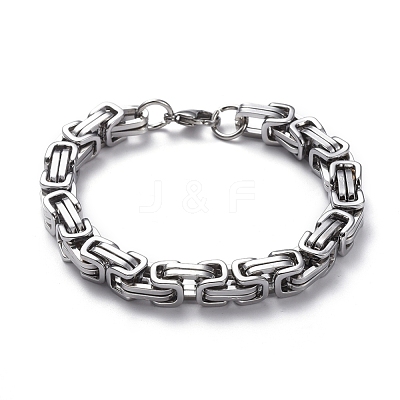 Tarnish Resistant Unisex 201 Stainless Steel Byzantine Chain Bracelets BJEW-L637-34D-P-1