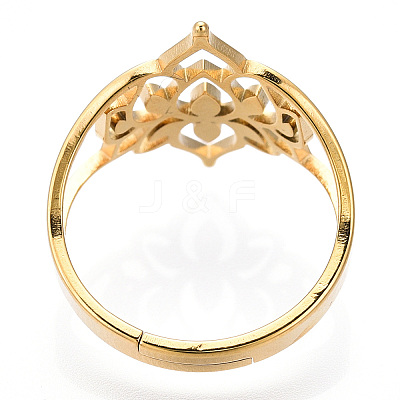 Ion Plating(IP) 304 Stainless Steel Hollow Out Flower Adjustable Ring RJEW-T027-03G-1