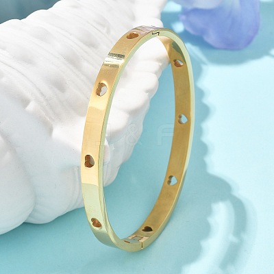 Hollow Heart 304 Stainless Steel Bangles for Women BJEW-Z092-11G-1