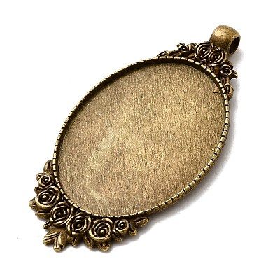 Vintage Tibetan Style Alloy Carved Rose Large Pendant Cabochon Settings TIBEP-M018-99AB-NF-1