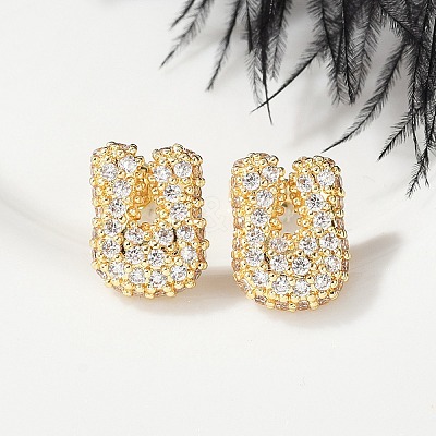 Brass Micro Pave Cubic Zirconia Stud Earrings EJEW-Z091-04G-U-1