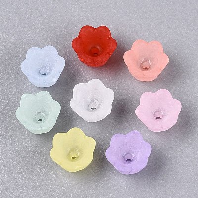 Frosted Transparent Acrylic Flower Bead Caps X-OACR-Q203-01-1