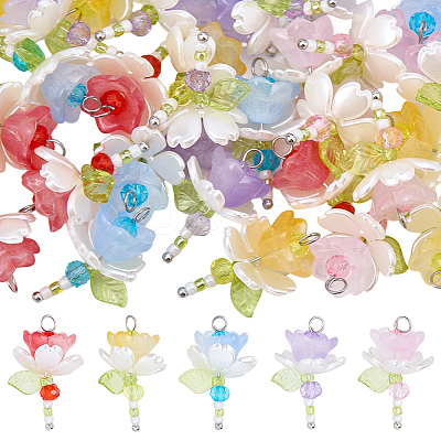 40Pcs 5 Colors Acrylic & ABS Plastic Imitation Pearl Pendants FIND-BM0001-51-1