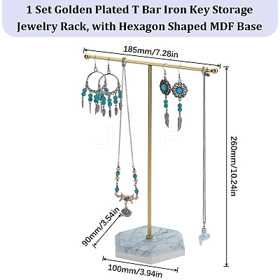 1 Set Golden Plated T Bar Iron Key Storage Jewelry Rack ODIS-SC0001-03B-1