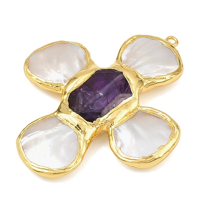 Natural Amethyst & Shell Pearl Big Pendants KK-H516-24G-01-1