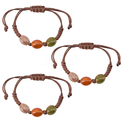 3Pcs Handmade Porcelain Beads Braided Bead Bracelets for Men Women BJEW-CP0001-01A-1