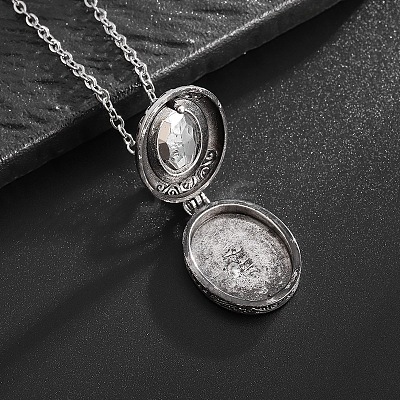 Alloy Acrylic Oval Photo Locket Pendant Necklaces for Women WGC3FDF-02-1