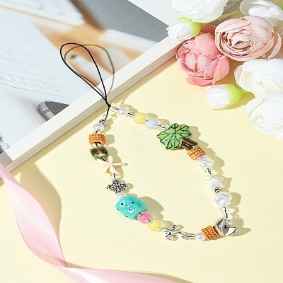 Acrylic & Resin & Porcelain & Synthetic Quartz Crystal Mobile Straps HJEW-FS00001-1