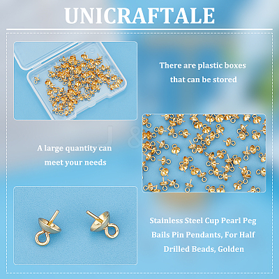 80Pcs 201 Stainless Steel Cup Pearl Peg Bails Pin Pendants STAS-UN0054-52-1