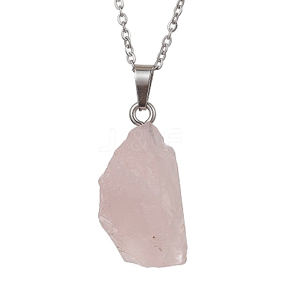 Natural Rose Quartz Nugget Pendant Necklaces NJEW-JN04507-02-1
