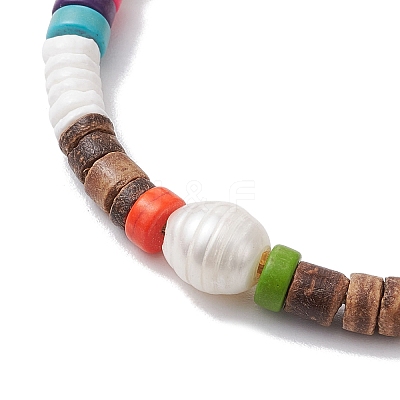 Adjustable Synthetic Turquoise Heishi & Natural Sea Shell & Coconut & Cultured Freshwater Pearl Beaded Braided Bead Bracelets for Women BJEW-JB11543-1