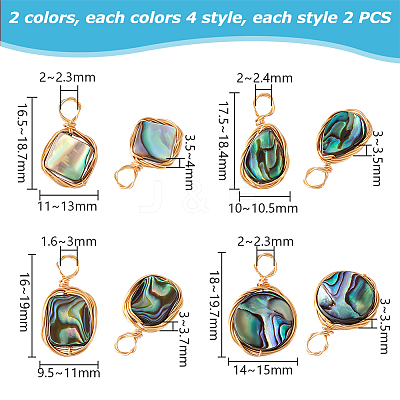 16Pcs 8 Styles Natural Abalone Shell/Paua Shell Pendants FIND-PH0008-89-1
