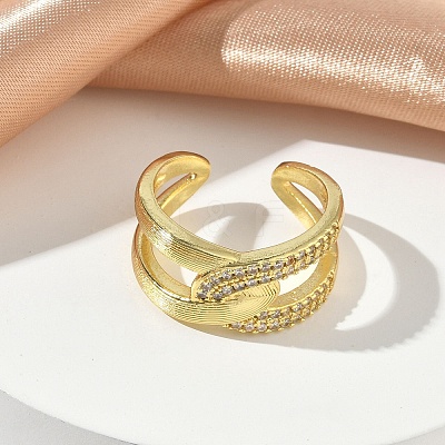 Brass Micro Pave Cubic Zirconia Cuff Open Rings RJEW-C163-15G-1