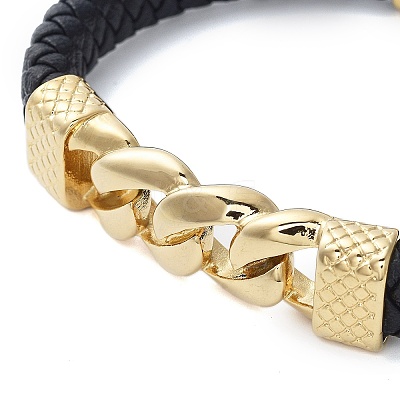 Men's Braided Black PU Leather Cord Bracelets BJEW-K243-67G-1