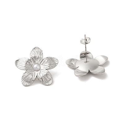 304 Stainlee Steel with Plastic Pearl Studs Earring EJEW-Z045-07P-1