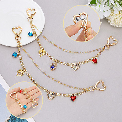 2Pcs Alloy Heart Tassel Aluminum Double Layer Chain Bag Decorative Chains HJEW-PH02393-1