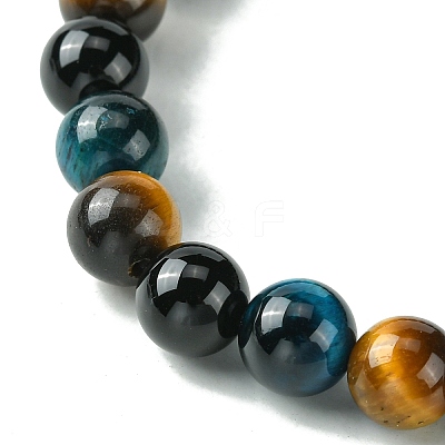 Dyed Natural Tiger Eye & Black Onyx Round Beaded Stretch Bracelets for Women BJEW-TA00438-1