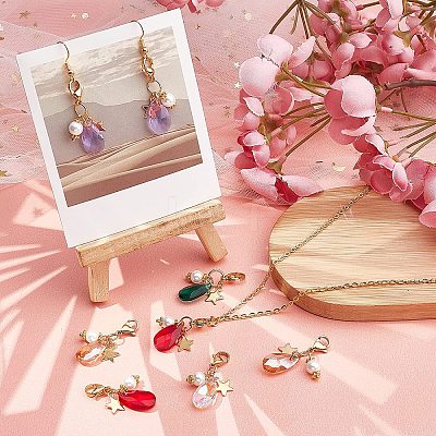 20Pcs 5 Colors Faceted Teardrop Glass Pendants HJEW-SC0001-16-1