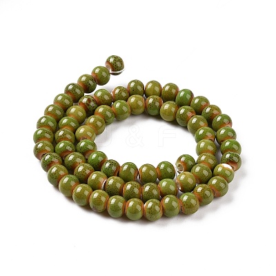Handmade Fancy Antique Glazed Porcelain Ceramic Round Beads Strands PORC-L019-6mm-10-1