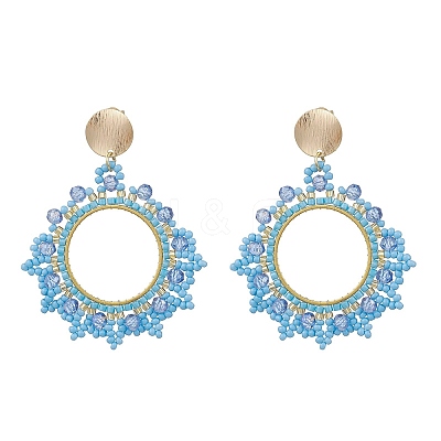 Glass Seed Bead Woven Stud Earrings EJEW-MZ00597-03-1