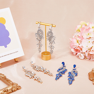 3 Pairs 3 Colors Sparkling Rhinestone Leafy Branch Dangle Stud Earrings EJEW-FI0001-90-1