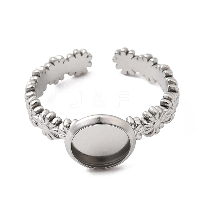 Flower 304 Stainless Steel Cuff Ring Components STAS-P454-05A-P-1