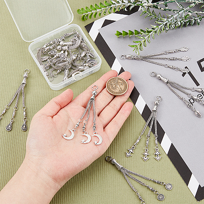 12Pcs 6 Style Tibetan Style Alloy Curb Chain Tassel Big Pendants FIND-GA0002-79-1