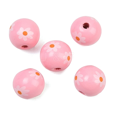 Printed Wood European Beads WOOD-G029-07E-1