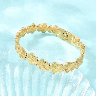 304 Stainless Steel Flower Hinged Cuff Bangles for Women SA-CBA45D5-27G-1