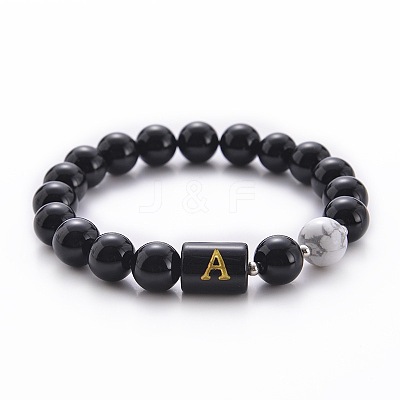 10MM Natural Black Onyx(Dyed & Heated) and Howlite Beaded Stretch Bracelets RH2290-1-1