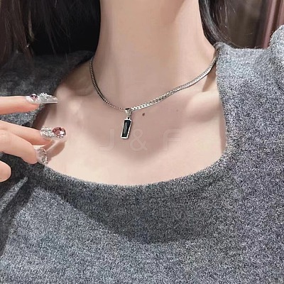Rectangle 304 Stainless Steel Cubic Zirconia Snake Chain Pendant Necklaces FS-WGB1AC9-01-1