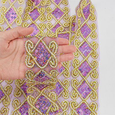 10 Yards Polyester Lace Ribbon with Paillette OCOR-WH0090-050B-1