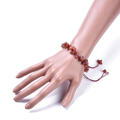 Adjustable Natural Carnelian Chip Beads Braided Bead Bracelets BJEW-JB04392-05-1
