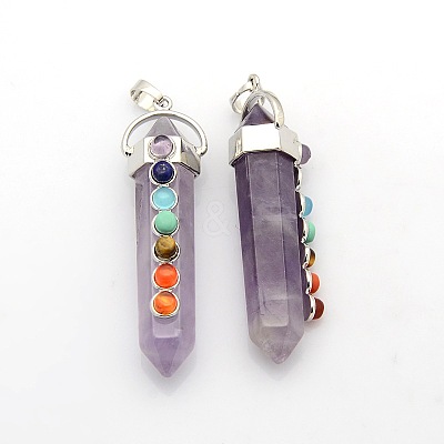 Yoga Chakra Jewelry Platinum Plated Brass Gemstone Double Terminated Pointed Big Pendants G-P053-19F-1
