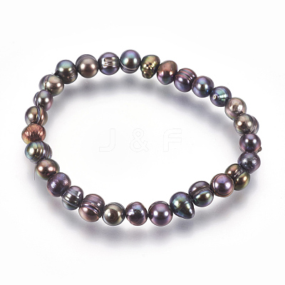 Natural Pearl Stretch Bracelets BJEW-JB03912-1