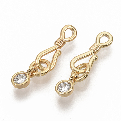 Brass Micro Pave Clear Cubic Zirconia Hook and S-Hook Clasps KK-T051-26G-NF-1