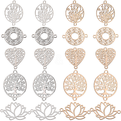 80Pcs 10 Styles Rack Plating Brass Filigree Connector Charms KKC-SC0001-04-1