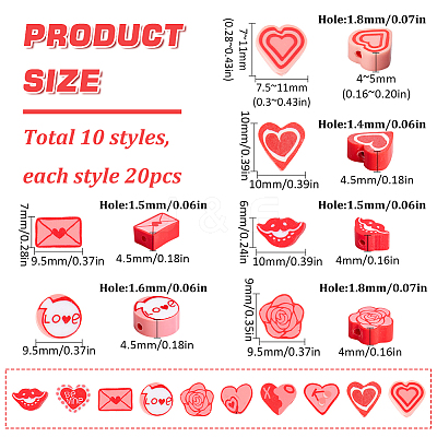 200Pcs 10 Styles Valentine's Day Theme Handmade Polymer Clay Beads CLAY-SC0001-72-1