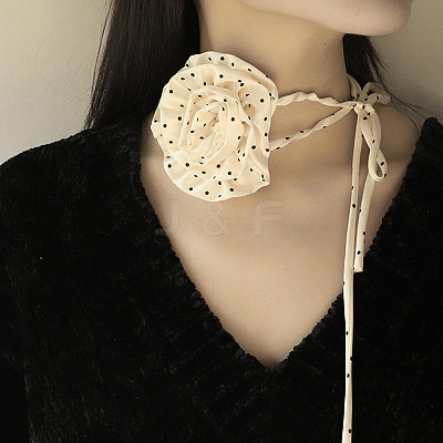 Polka Dot Pattern Fabric Rose Tie Choker Necklaces for Women NJEW-Z022-01A-1