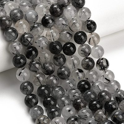 Natural Black Tourmalinated Quartz Beads Strands GG-CBA20C8-A01-8MM-1