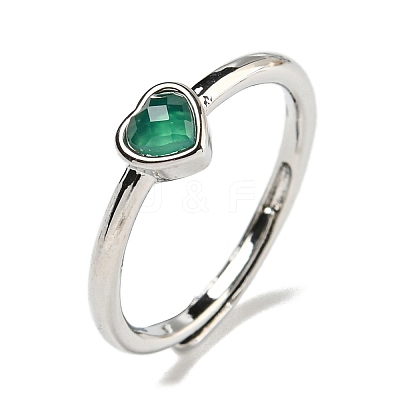 Heart Natural Dyed & Heated Green Onyx Agate Adjustable Rings RJEW-Q818-02P-04-1