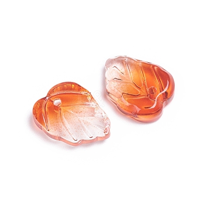 Autumn Theme Two-Tone Transparent Glass Charms GLAA-H016-15O-1