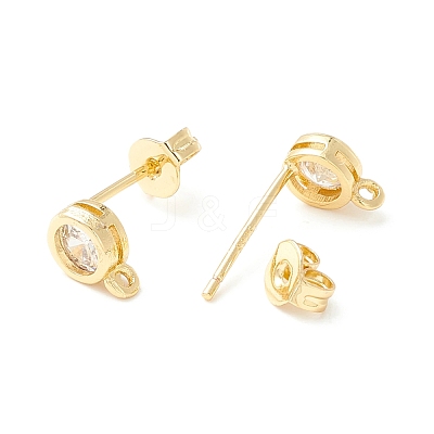 Rack Plating Brass Micro Pave Cubic Zirconia Stud Earring Findings KK-D073-29G-1