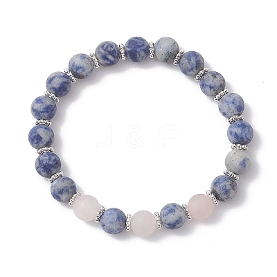 Frosted Natural Mixed Gemstone Round Beaded Stretch Bracelets for Women Men BJEW-JB12471-02-1