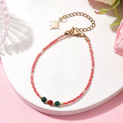 Dyed Natural Agate & Glass Seed Beaded Bracelets BJEW-MZ00047-03-1