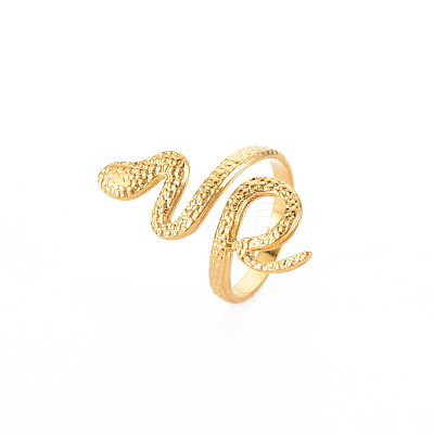 Ion Plating(IP) 304 Stainless Steel Snake Wide Open Cuff Ring for Women X-RJEW-S405-160G-1