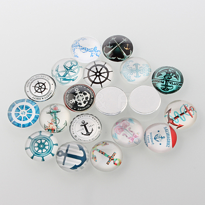 Helm &  Anchor Printed Glass Cabochons GGLA-A002-16mm-WW-1