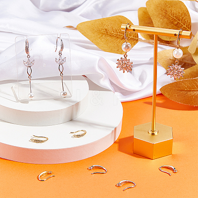 6Pairs 2 Colors Brass Micro Pave Clear Cubic Zirconia Earring Hooks ZIRC-BBC0001-85-1