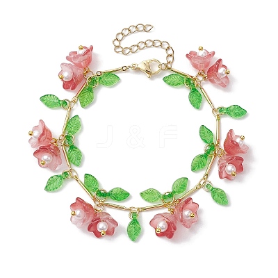 Flower Glass & Acrylic Charm Bracelets BJEW-JB10443-03-1